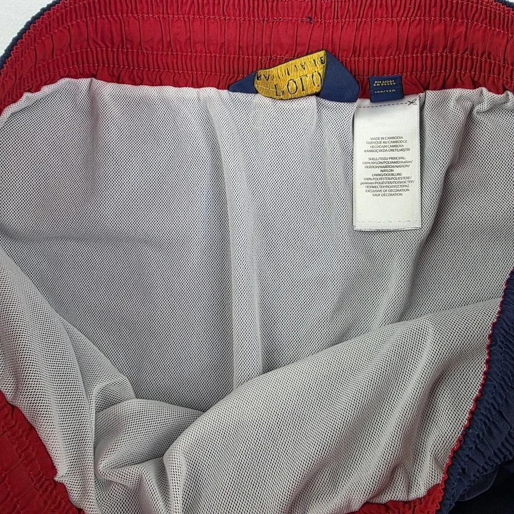Polo Ralph Lauren Men's XL Navy Red Swim Trunks Mesh Lined Drawstring Pony